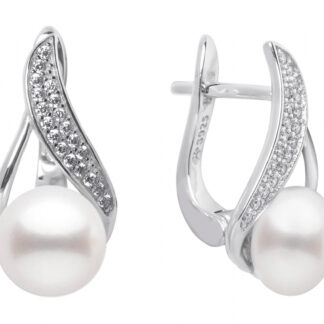 Gaura Pearls Perlenohrringe - weiß, 9 mm, Zirkoniabogen, 925 Silber*