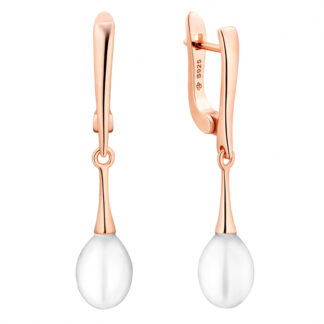 Gaura Pearls Perlenohrringe - weiß, oval, 8 mm, Klappverschluss, 585 Roségold plattiert*
