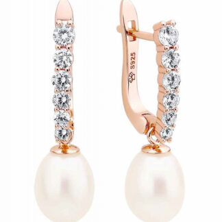 Gaura Pearls Perlenohrringe - weiß, reis, 8.5 mm, 6 Zirkonia, 585 Roségold*