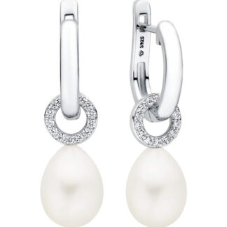 Gaura Pearls Perlenohrringe - weiß, tropfen, 9 mm, Zirkonia, 925 Silber*
