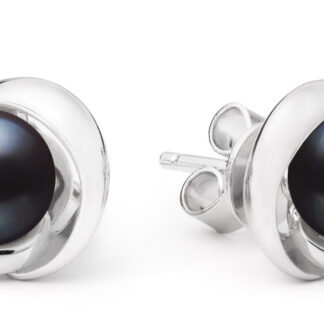Gaura Pearls Perlenohrstecker - schwarz, rund, Einfassung, 7 mm, 925 Silber*