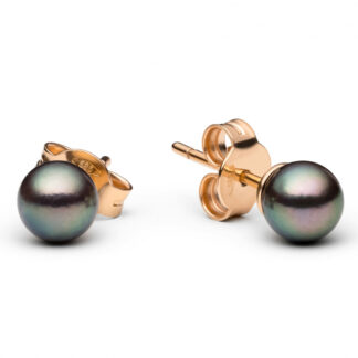 Gaura Pearls Perlenohrstecker - schwarz, rund, Tahiti, 5-6 mm, 585 Rosegold*