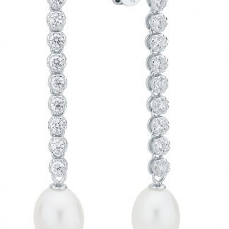 Gaura Pearls Perlenohrstecker - weiß, 9 Zirkonia, 925 Silber*