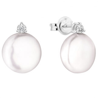 Gaura Pearls Perlenohrstecker - weiß, Coin, 10 mm, 925 Silber*