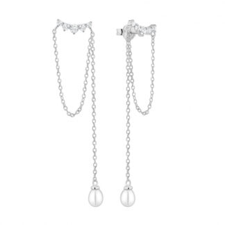 Gaura Pearls Perlenohrstecker - weiß, Perle, 5 Zirkonia, Kette, 925 Silber*