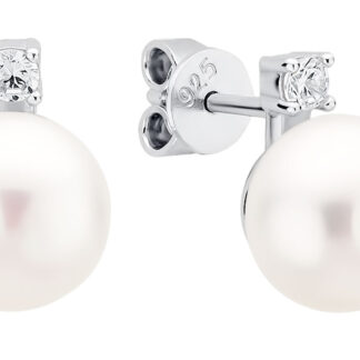 Gaura Pearls Perlenohrstecker - weiss, button, Zirkonia, 925 Silber*