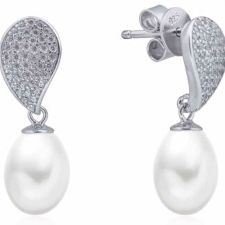 Gaura Pearls Perlenohrstecker - weiß, reis, Zirkonia, 925 Silber*