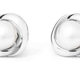 Gaura Pearls Perlenohrstecker - weiß, rund, Einfassung, 925 Silber*