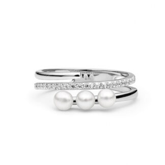 Gaura Pearls Perlenring - 3 weiße Perlen, Zirkoniaring, 925 Silber*