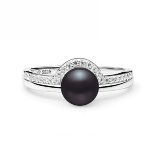 Gaura Pearls Perlenring - schwarz, Zirkoniaeinfassung, 925 Silber*