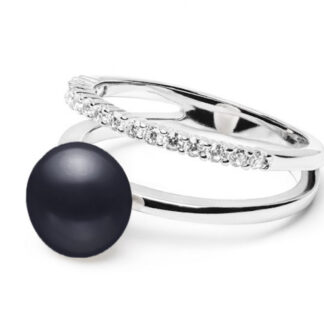Gaura Pearls Perlenring - schwarz, paralleler Zirkoniaring, 925 Silber*