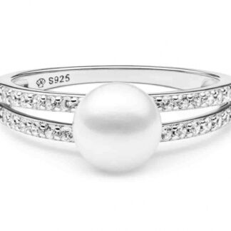 Gaura Pearls Perlenring - weiß, 2-fach, Zirkonia, 925 Silber*