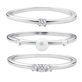 Gaura Pearls Perlenring - weiß, Zirkonia,3 Ringe kombinierbar, 925 Silber*