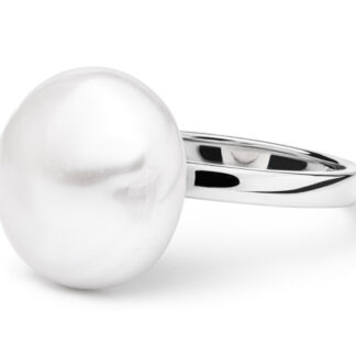Gaura Pearls Perlenring - weiß, flache Perle, 925 Silber*