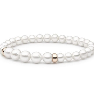 Modernes Perlenarmband weiß 14K Roségold plattiertem 925er Silber, 6-11 mm, 18 cm, Gaura Pearls, Estland*