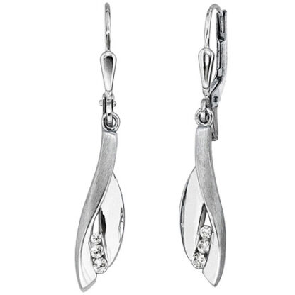 SIGO Boutons 375 Gold Weißgold mattiert 6 Zirkonia Ohrringe Ohrhänger Goldohrringe*