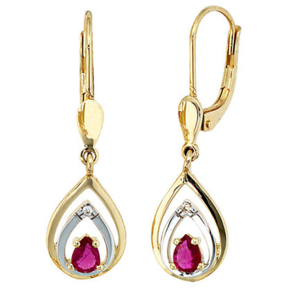 SIGO Boutons 585 Gold Gelbgold 2 Diamanten Brillanten 2 Rubine rot Ohrringe Ohrhänger*