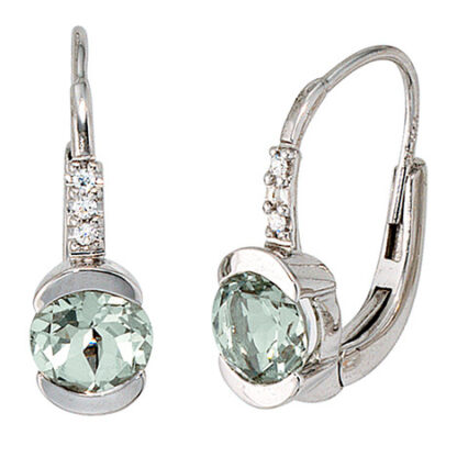 SIGO Boutons 585 Gold Weißgold 6 Diamanten 2 Amethyste grün Ohrringe Ohrhänger*