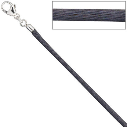 SIGO Collier Halskette Seide grau 2,8 mm 42 cm, Verschluss 925 Silber Kette*