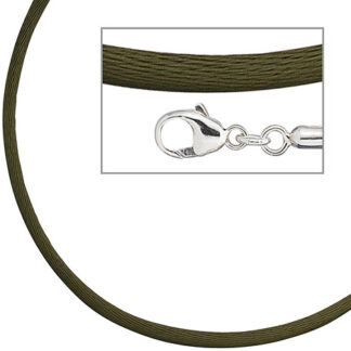 SIGO Collier Halskette Seide oliv grün 2,8 mm 42 cm, Verschluss 925 Silber Kette*