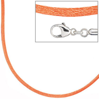 SIGO Collier Halskette Seide orange 42 cm, Verschluss 925 Silber Kette*