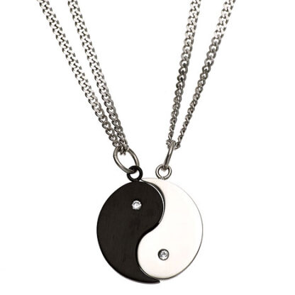 SIGO Collier Kette mit Anhänger Ying Yang 4-teilig Edelstahl 2 Zirkonia Halskette*