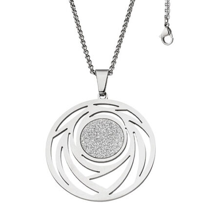 SIGO Collier Kette mit Anhänger rund Edelstahl mit Glitzer-Effekt 80 cm verkürzbar*