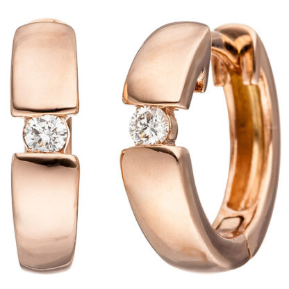 SIGO Creolen 585 Gold Rotgold 2 Diamanten Brillanten Ohrringe Rotgoldohrringe*