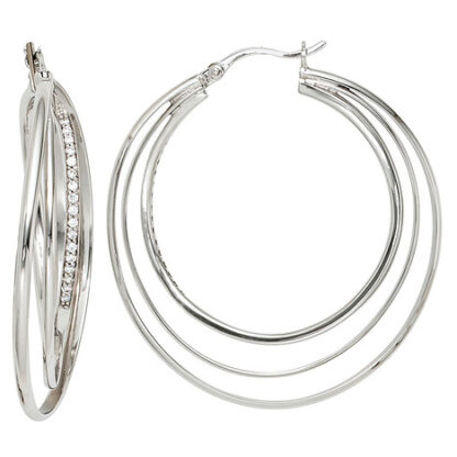 SIGO Creolen 925 Sterling Silber mit Zirkonia Ohrringe Silberohrringe Silbercreolen*