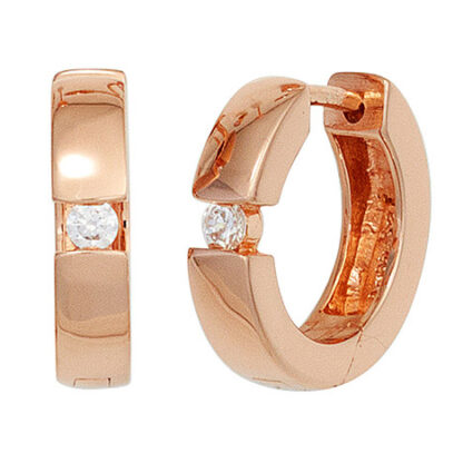 SIGO Creolen rund 925 Sterling Silber rotgold vergoldet 2 Zirkonia Ohrringe*