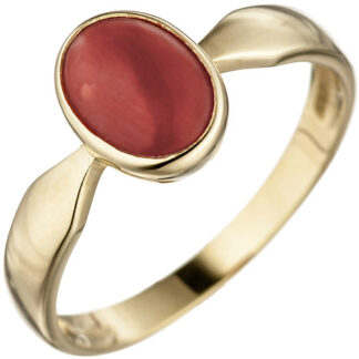 SIGO Damen Ring 333 Gold Gelbgold 1 Koralle rot Goldring*