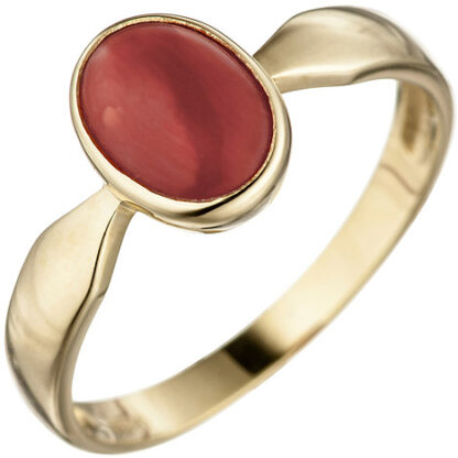 SIGO Damen Ring 333 Gold Gelbgold 1 Koralle rot Goldring*