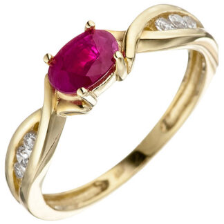 SIGO Damen Ring 333 Gold Gelbgold 1 Rubin rot 6 Zirkonia Goldring Rubinring*