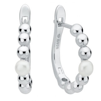 Trend Perlenohrring weiß rund 3.5-4 mm und Silberperlen, Englischer Verschluss 925er Silber, Gaura Pearls, Estland*